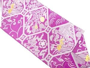 アンティーク　蜀江に御所車・桐・菊模様織り出し名古屋帯（着用可）